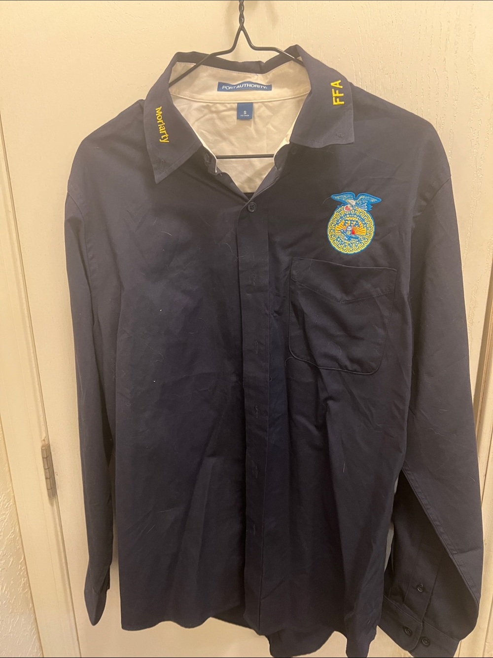 Port Authority Navy and White Collared Button-Front Shirt